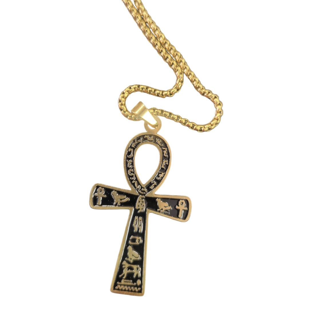 Necklace- Ankh (Gold & Black)