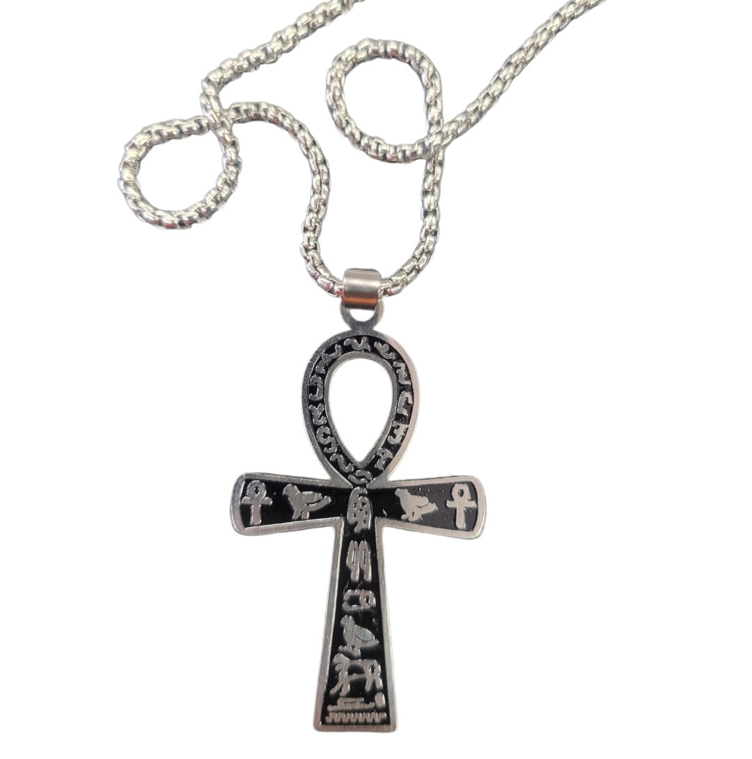 Necklace- Ankh (Silver & Black)