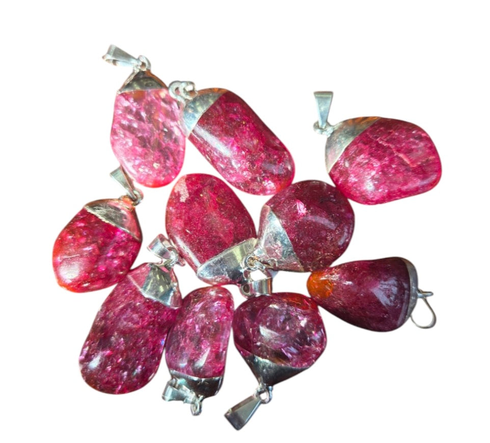 Necklace- Red Crakle Glass