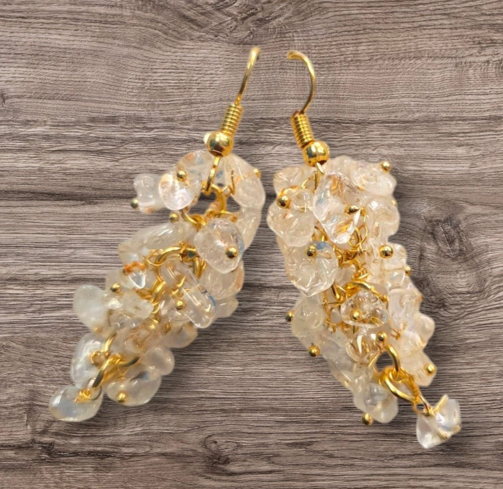 Earrings- Clear Quartz Chipped Dangles