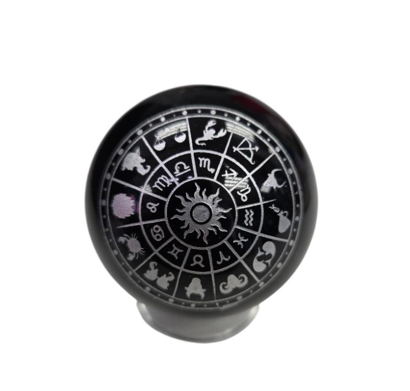 Sphere- Engraved Zodiac Black Obsidian Sphere