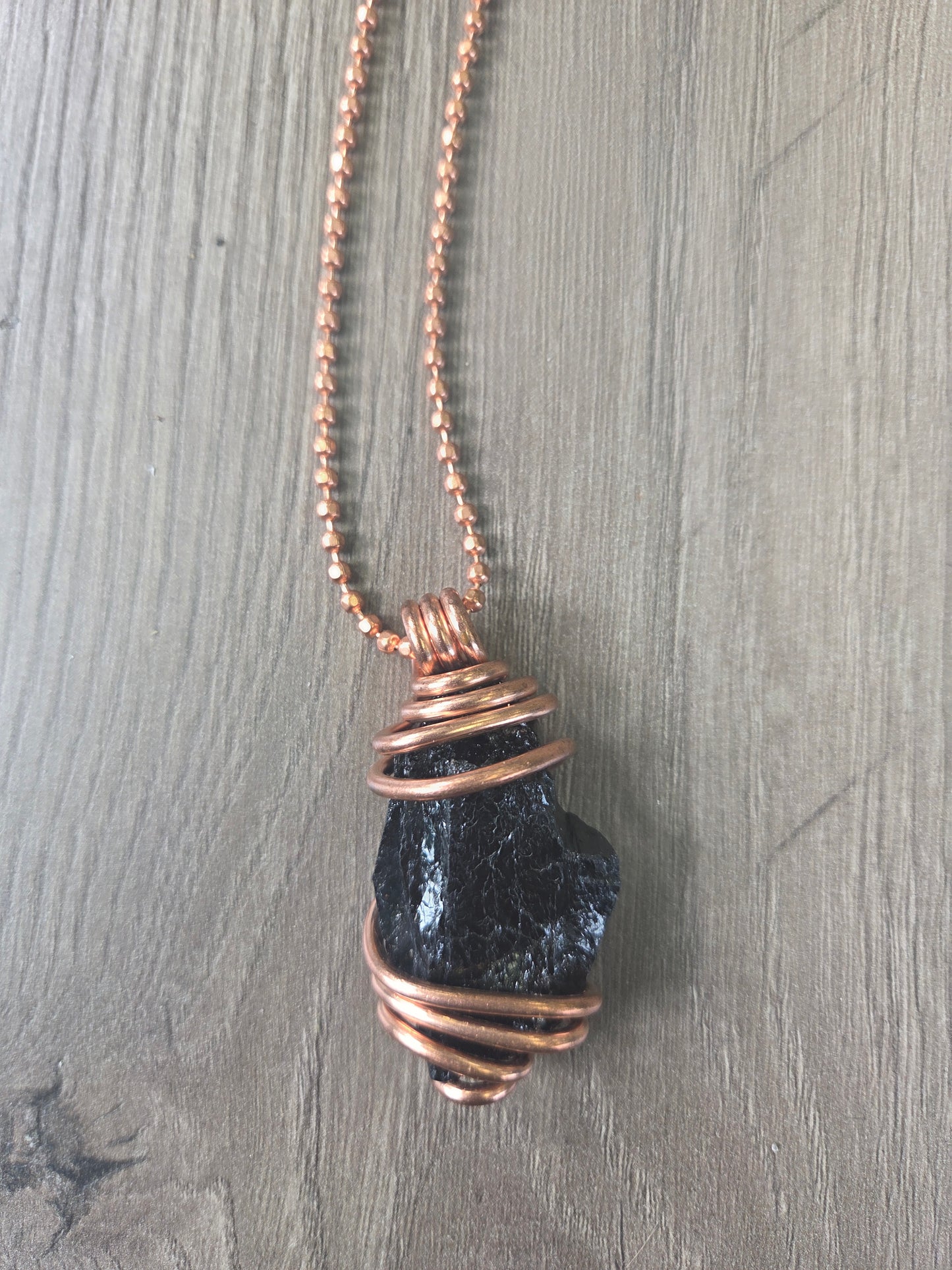 Necklace- Black Tourmaline Raw w/ Copper Wire