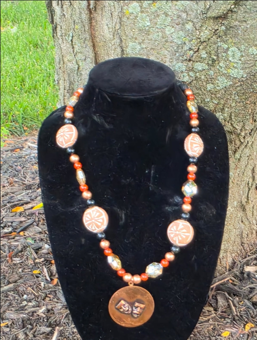 Necklace- Laugh Now Cry ater Copper Pendant Necklace (Beaded)
