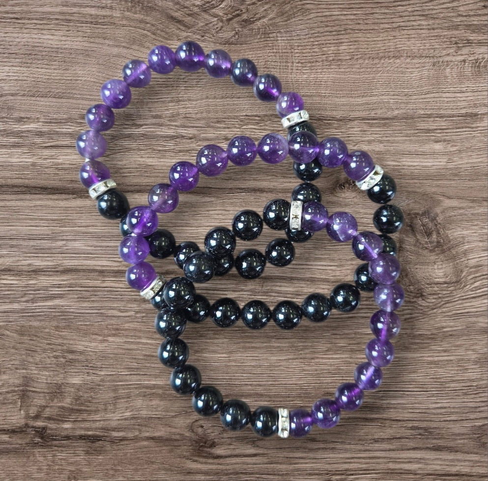 Bracelet- Amethyst & Black Tourmaline
