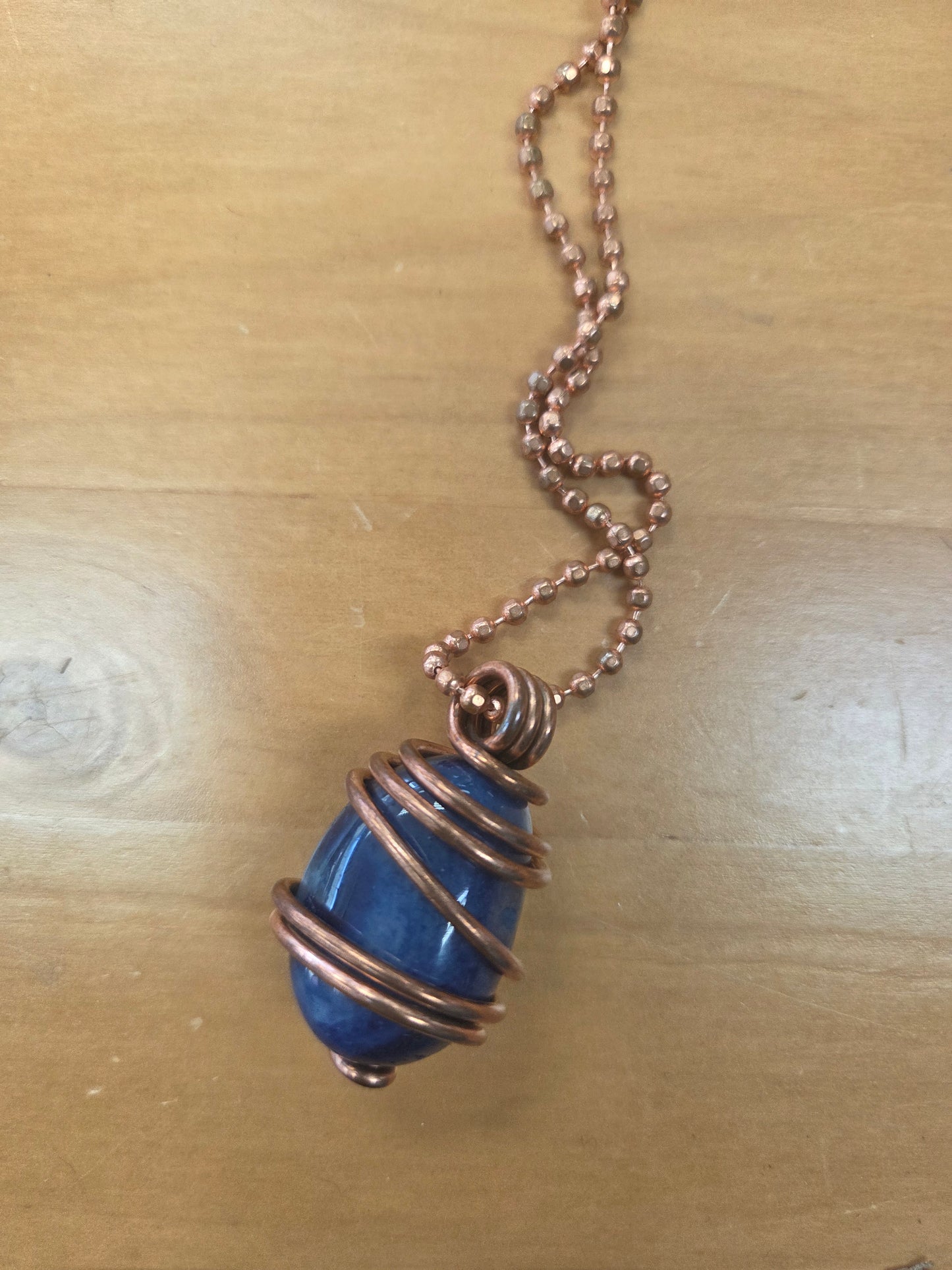Necklace- Blue Agate w/ Copper Wire
