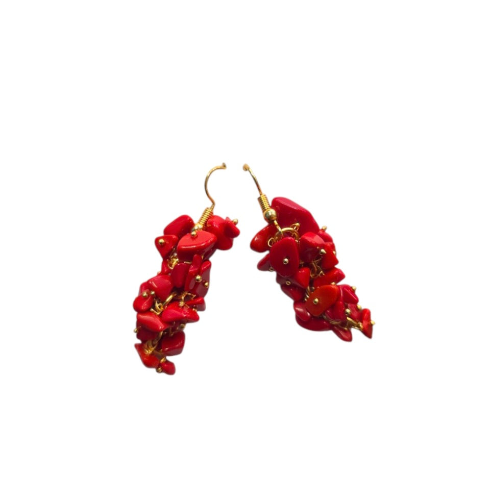 Earrings- Red Coral Chipped Dangles