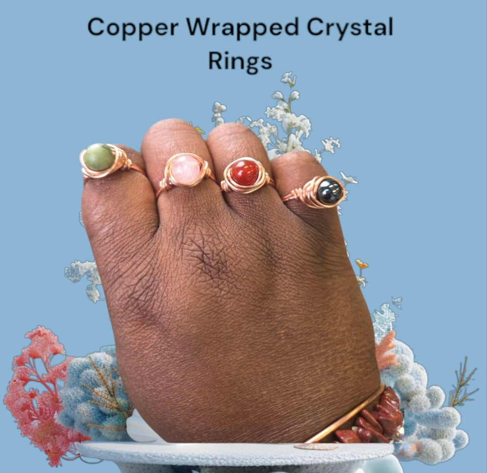 Rings- Copper Wrapped Crystal Ring (Mystery Pick)- Size 7