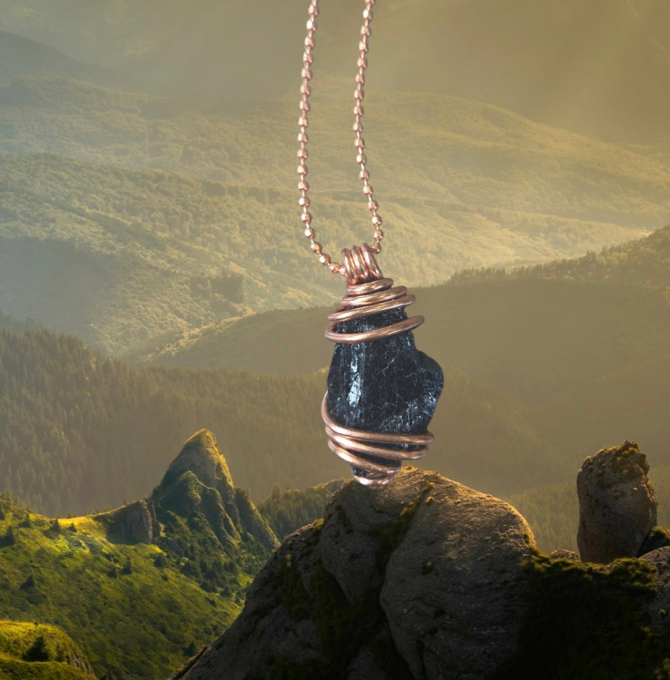 Necklace- Black Tourmaline Raw w/ Copper Wire