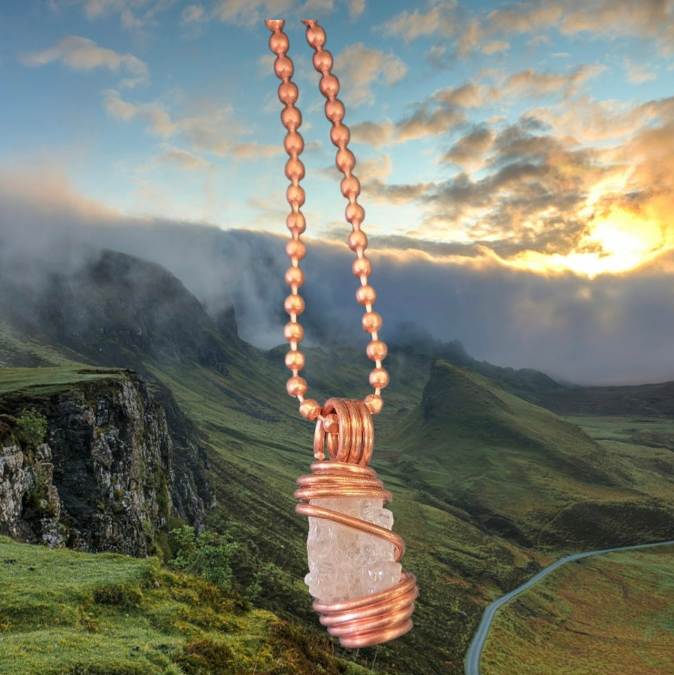 Necklace- Copper Wrapped Clear Quartz Geode