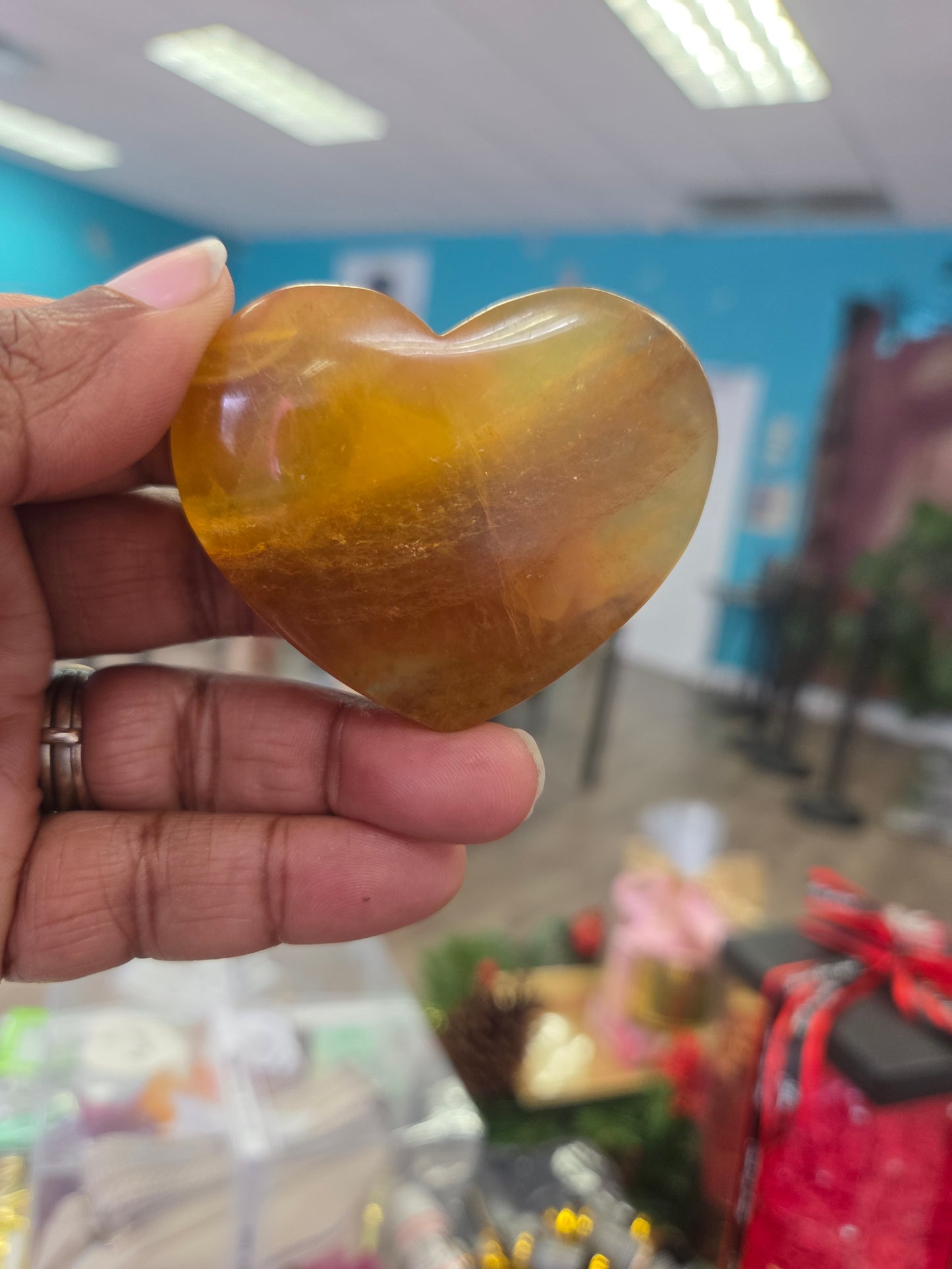Carved- Amber Agate Heart