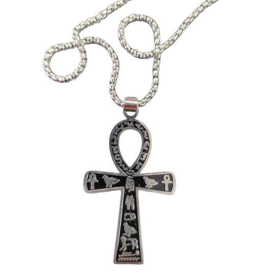 Necklace- Ankh (Silver & Black)
