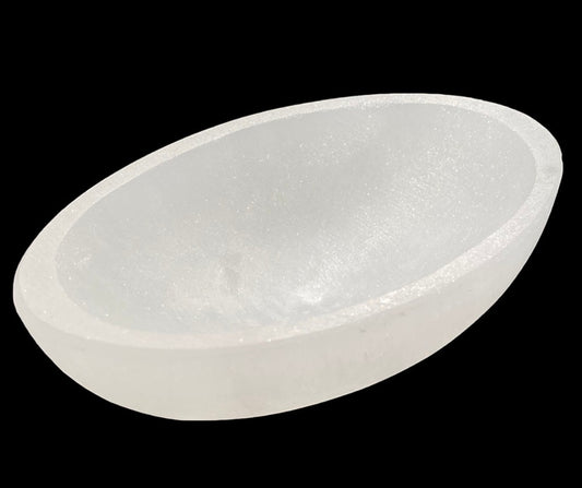 Carved- Selenite Oval Bowl