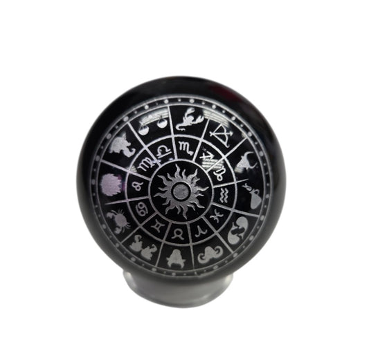Sphere- Engraved Zodiac Black Obsidian Sphere