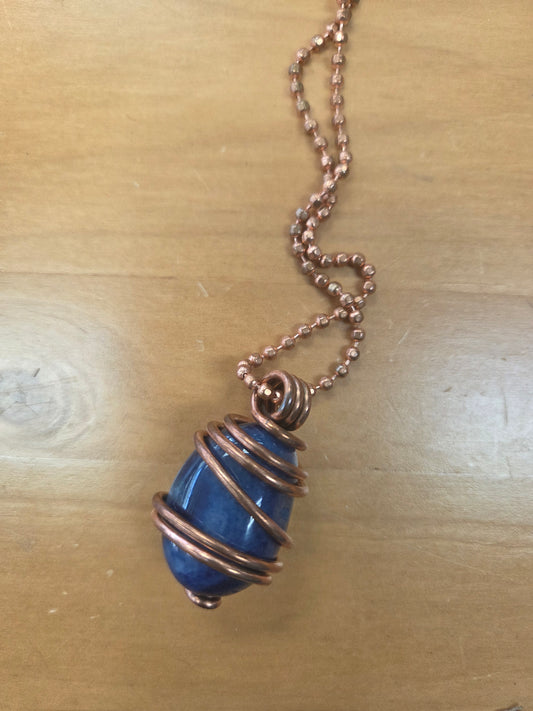 Necklace- Blue Agate w/ Copper Wire