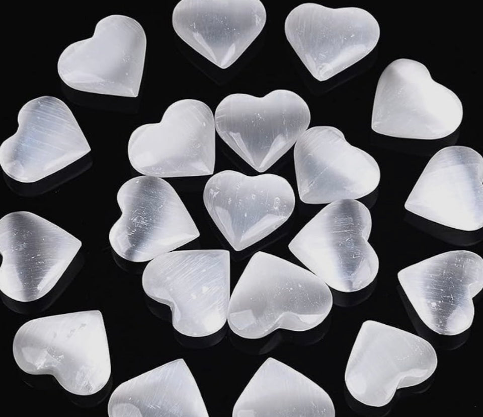 Carved- Selenite Pocket Hearts