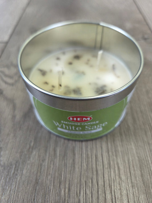 Candle- Hem White Sage w/ Mystery Stone