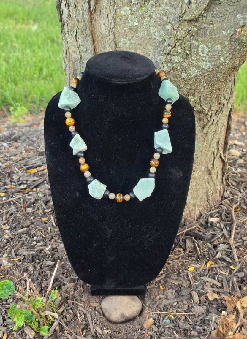 Necklace- Green Adventurine,  Citrine, w/ Tigers Eye Crystal Necklace