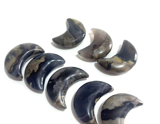 Carved- Volcanic Agate Cresent Moon