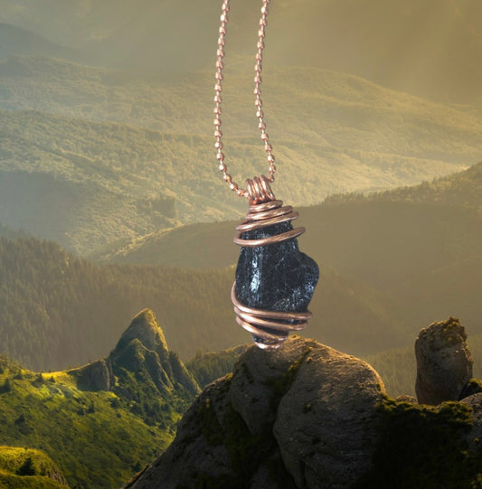 Necklace- Black Tourmaline Raw w/ Copper Wire