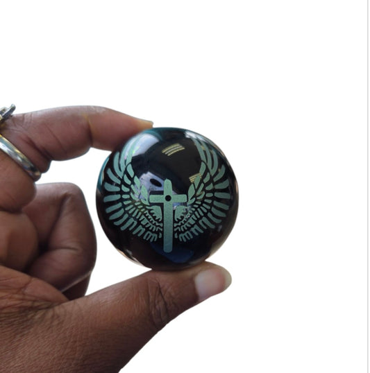 Tumbled- Engraved Obsidian Sphere