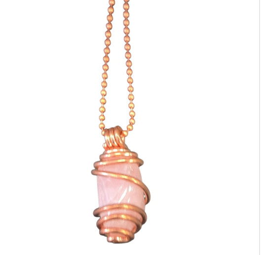 Necklace- Copper Wired Rose Quartz