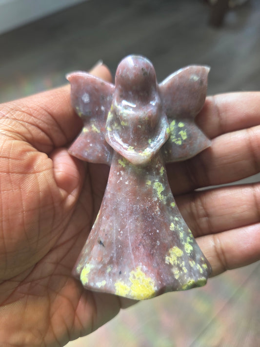 Carved- Sunstone Angel with Yellow inclusions.
