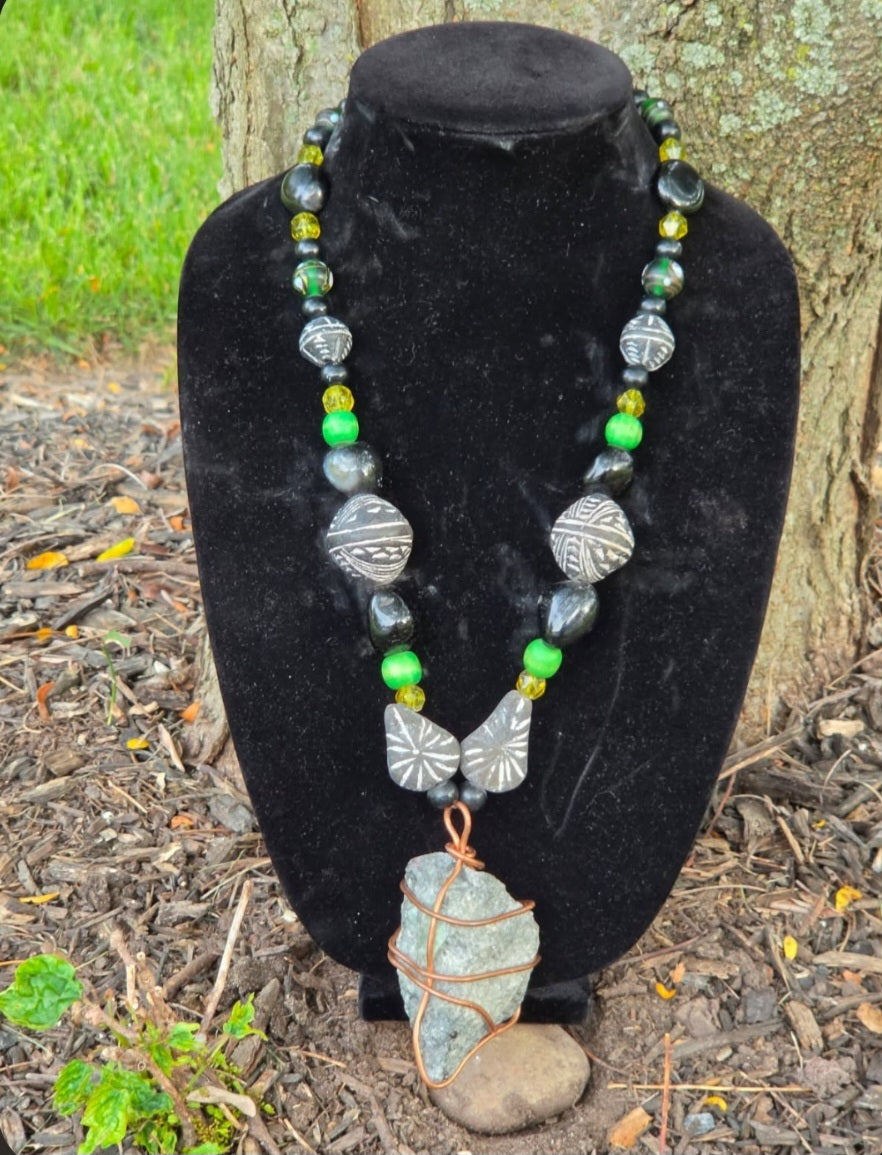 Necklace- Emerald Black Obsidian w/ Peridot