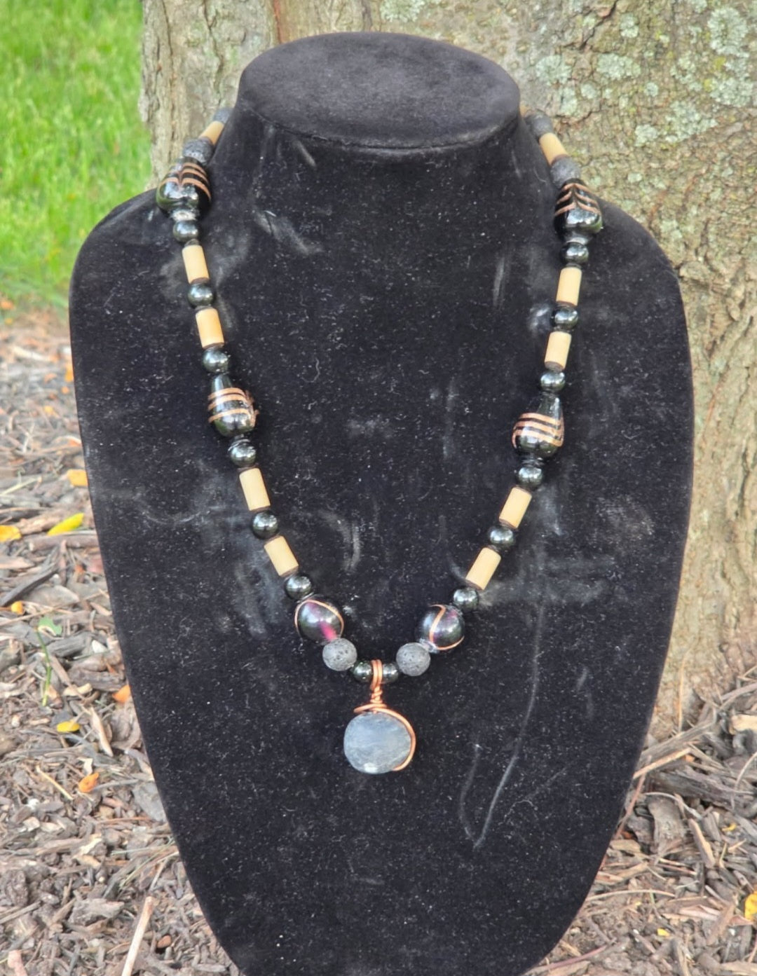 Necklace- Iron & Earth w/ Black Onyx  (Lava Stone)