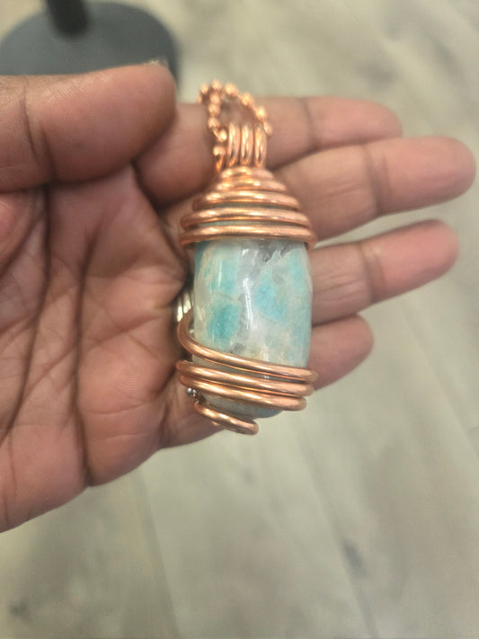 Necklace- Copper Wired Wrapped Amazonite Quartz Matrix