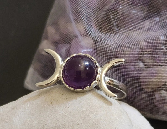 Ring- Amethyst Triple Moon